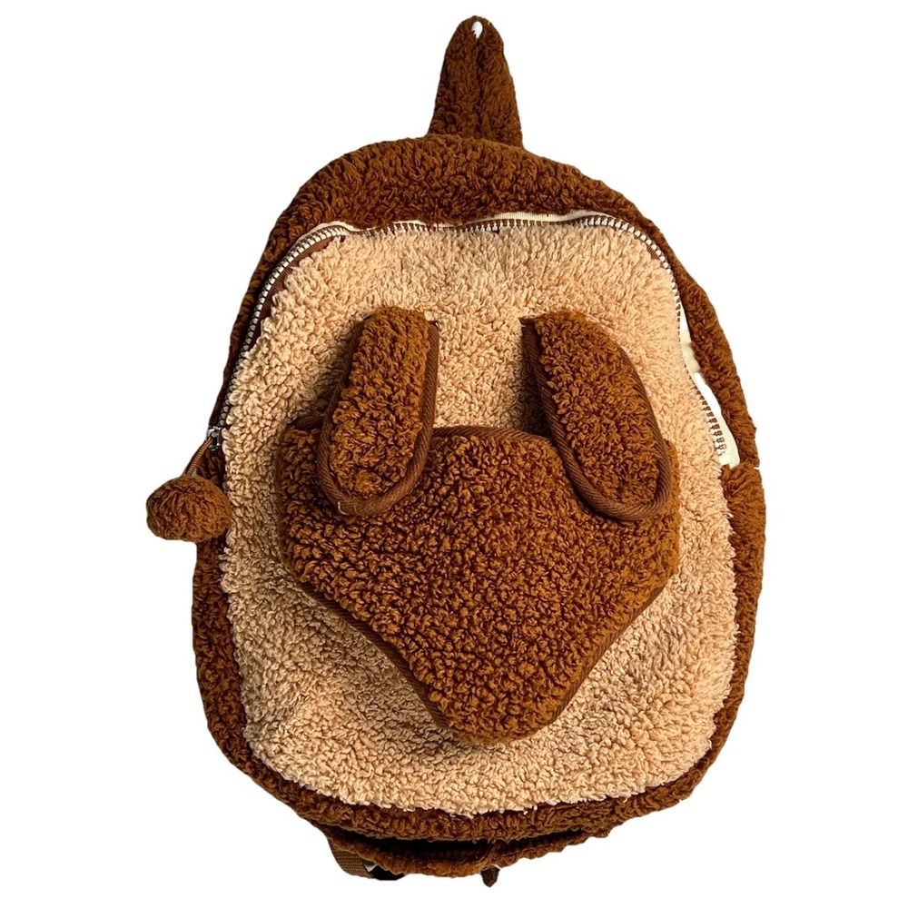 Kids Plush Sherpa Dog Animal Backpack Brown Tanโ Fuzzy Novelty School Bag